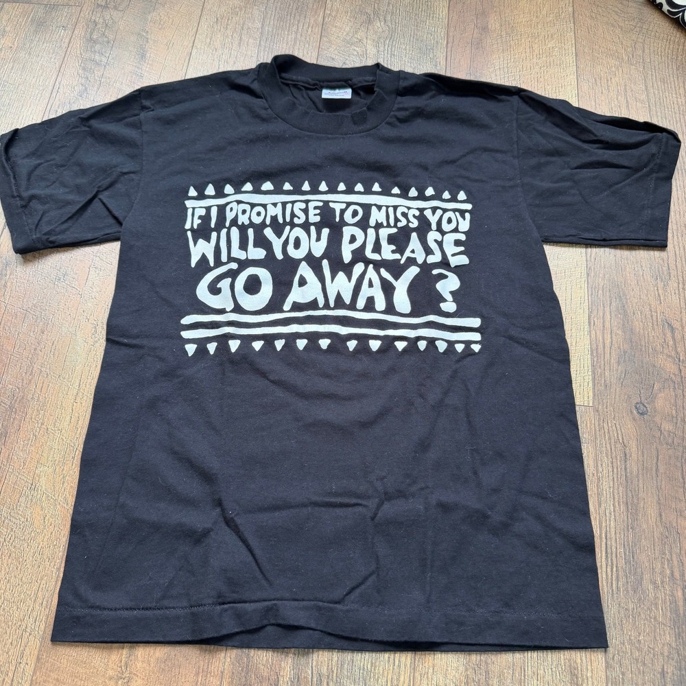 Go Away Anvil Graphic T-Shirt Mens M Black Vintage‎ 90s